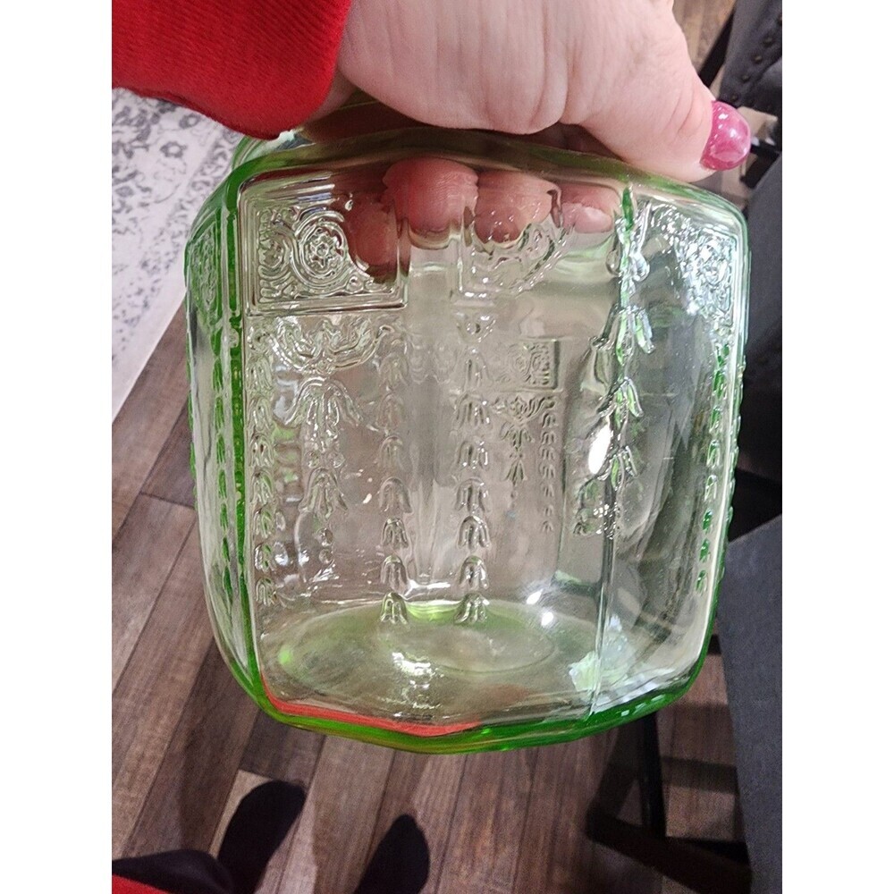 VTG 1930s Green Princess Biscuit Cookie Jar No Lid Uranium Glass - Picture 6 of 7
